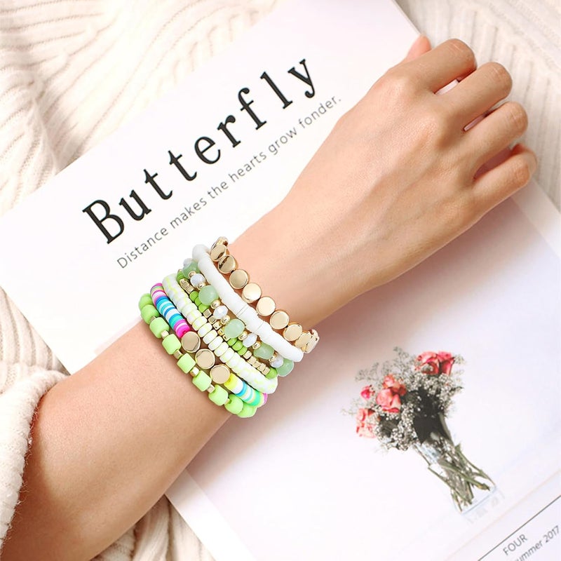 GOOJIDS Surfer Heishi Clay Bead Bracelets for Women Bohemian Stackable Gold Plated Beaded Stretch Bracelets Elastic Layering Friendship Bracelets Set Boho Jewelry - Image 5